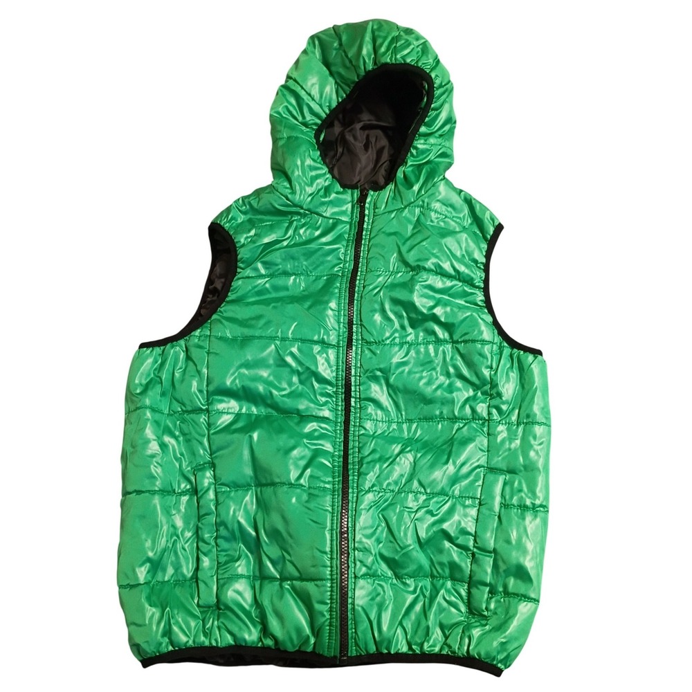 Aeropostale Puffer Vest Mens Medium Green Hooded Quilted Full Zip